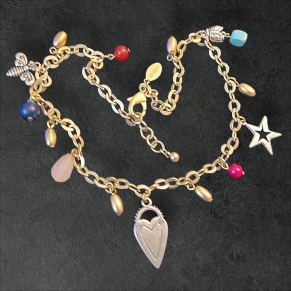 Chico's Matte Gold Tone‎ Charm Necklace Heart Star Bumblebee - Picture 3 of 8